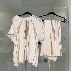 Sabo Skirt White and Brown Top & Bottom